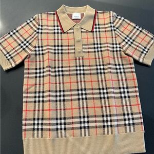 Authentic Burberry Beige Plaid Polo Short sleeve sweater